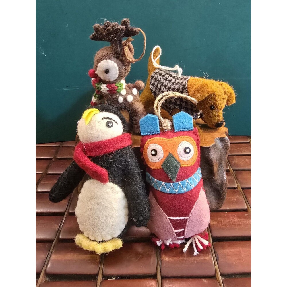 Handmade Sewn & Knitted Christmas Ornaments Owl Dog Reindeer Penguin 5"